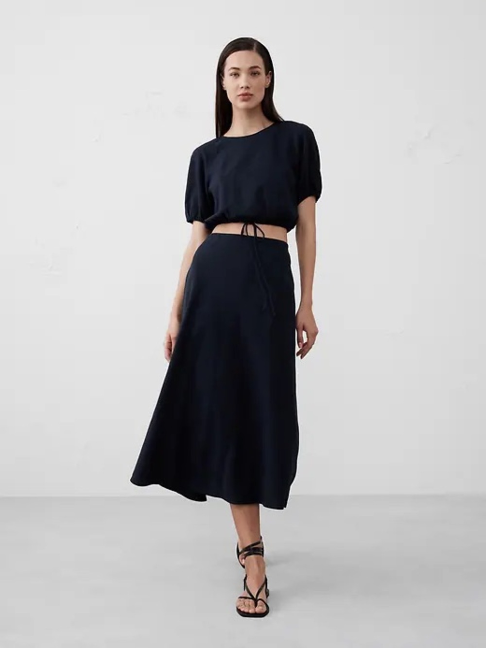 Banana Republic Linen-Blend Midi Slip Skirt in Preppy Navy